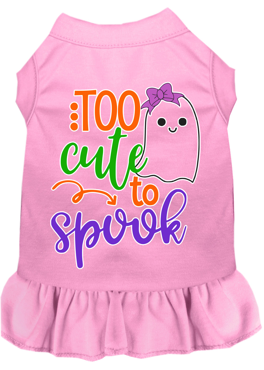 Too Cute to Spook-Girly Ghost Screen Print Dog Dress Light Pink 4X